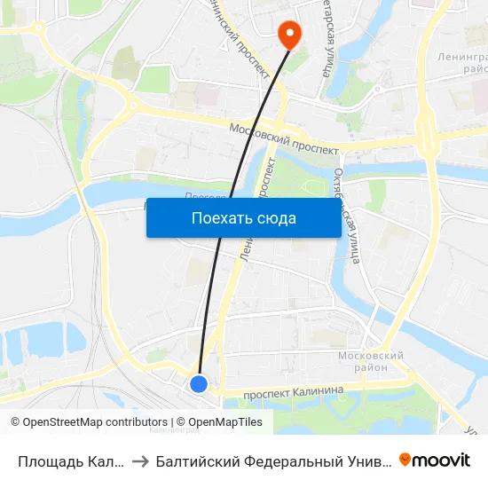Площадь Калинина (В Центр) to Балтийский Федеральный Университет Имени Иммануила Канта map