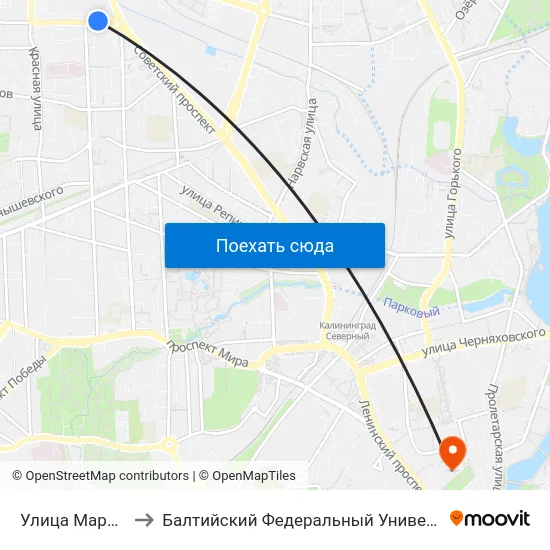 Улица Маршала Борзова to Балтийский Федеральный Университет Имени Иммануила Канта map
