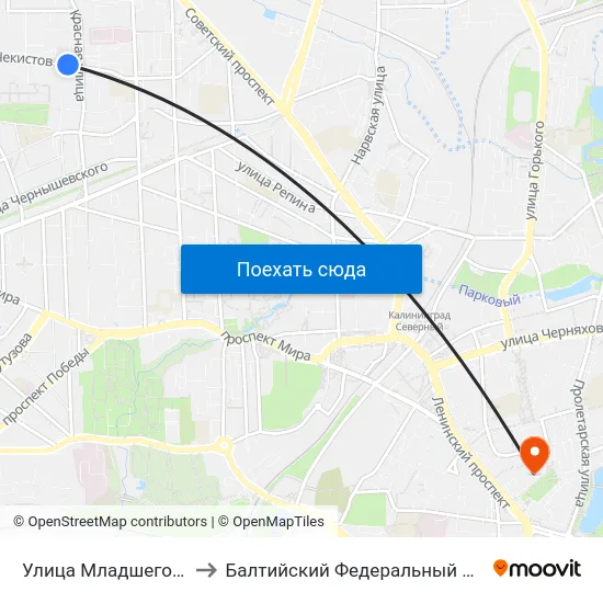 Улица Младшего Лейтенанта Родителева to Балтийский Федеральный Университет Имени Иммануила Канта map