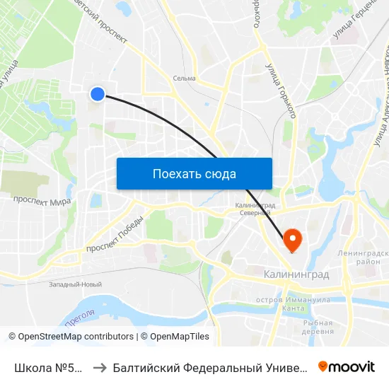 Школа №50 (Из Центра) to Балтийский Федеральный Университет Имени Иммануила Канта map