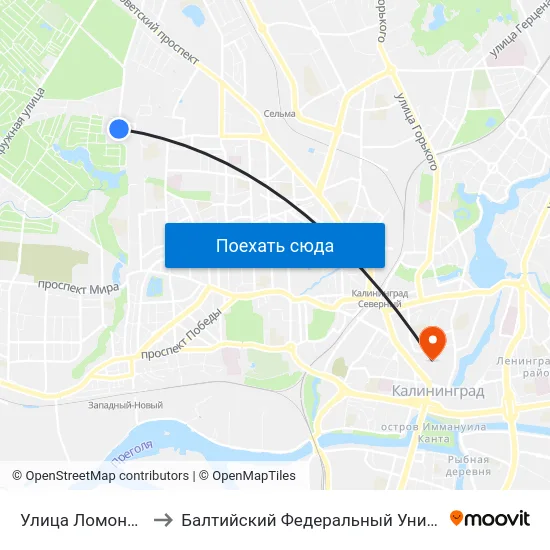 Улица Ломоносова (Из Центра) to Балтийский Федеральный Университет Имени Иммануила Канта map