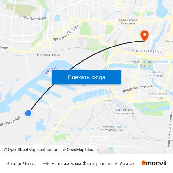Завод Янтарь (Конечная) to Балтийский Федеральный Университет Имени Иммануила Канта map