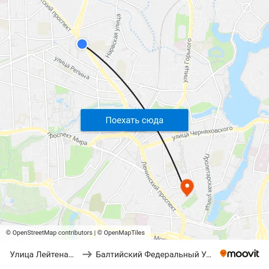 Улица Лейтенанта Яналова (В Центр) to Балтийский Федеральный Университет Имени Иммануила Канта map