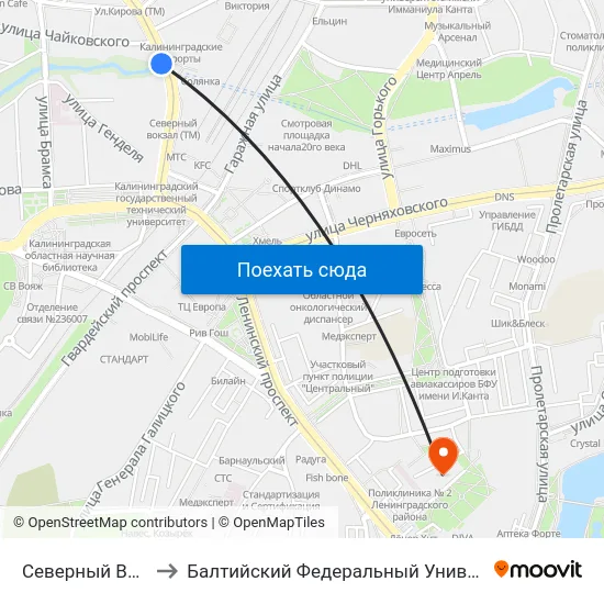 Северный Вокзал (В Центр) to Балтийский Федеральный Университет Имени Иммануила Канта map