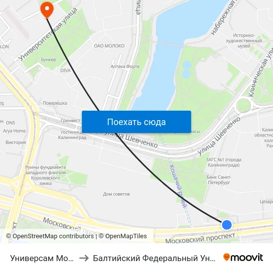 Универсам Московский (В Центр) to Балтийский Федеральный Университет Имени Иммануила Канта map