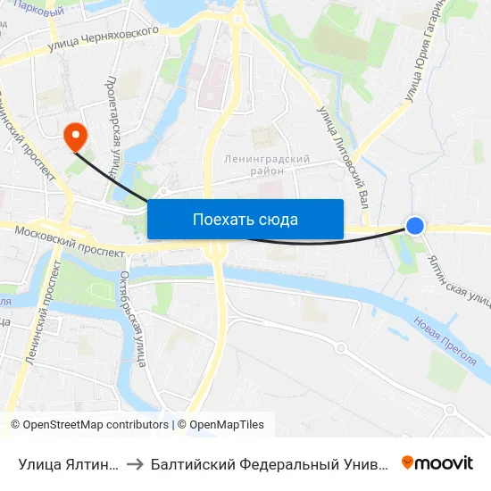 Улица Ялтинская (В Центр) to Балтийский Федеральный Университет Имени Иммануила Канта map