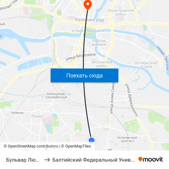 Бульвар Любови Шевцовой to Балтийский Федеральный Университет Имени Иммануила Канта map