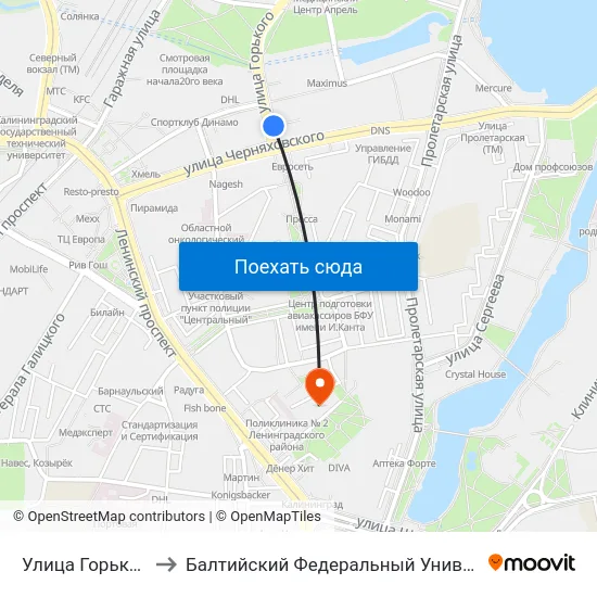 Улица Горького (Из Центра) to Балтийский Федеральный Университет Имени Иммануила Канта map