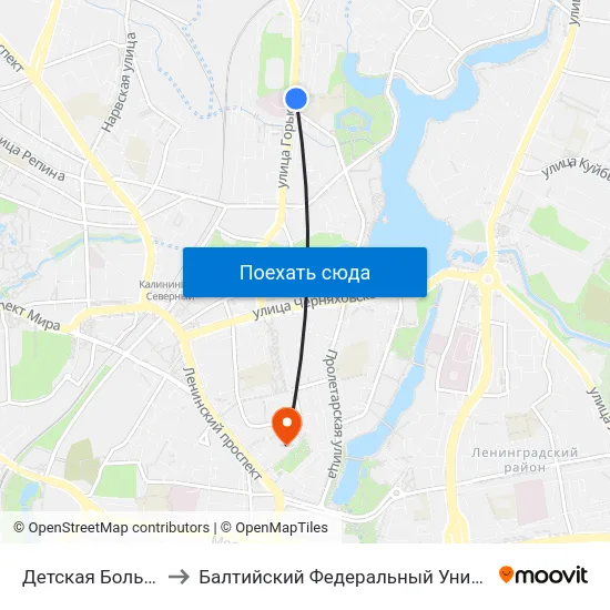 Детская Больница (Из Центра) to Балтийский Федеральный Университет Имени Иммануила Канта map