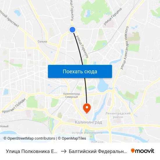 Улица Полковника Ефремова (На Ул. Гайдара, Из Центра) to Балтийский Федеральный Университет Имени Иммануила Канта map