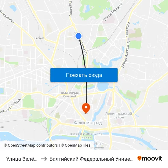Улица Зелёная (В Центр) to Балтийский Федеральный Университет Имени Иммануила Канта map