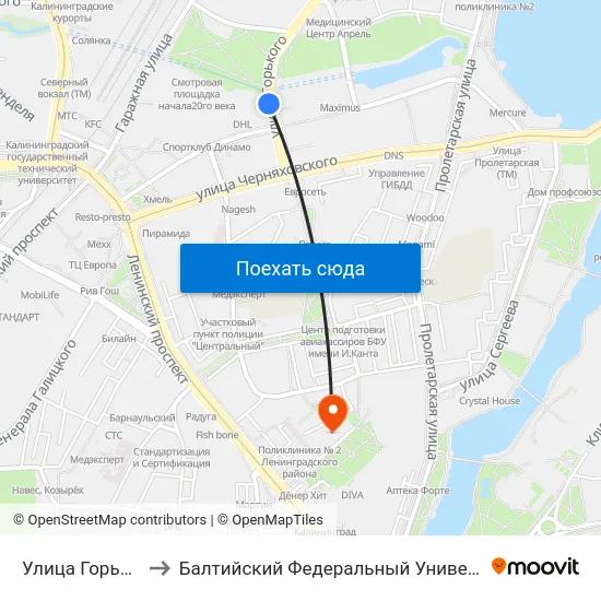 Улица Горького (В Центр) to Балтийский Федеральный Университет Имени Иммануила Канта map