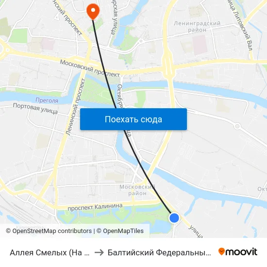 Аллея Смелых (На Ул. Аллея Смелых, Из Центра) to Балтийский Федеральный Университет Имени Иммануила Канта map