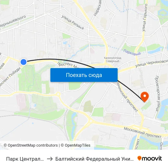 Парк Центральный (Из Центра) to Балтийский Федеральный Университет Имени Иммануила Канта map