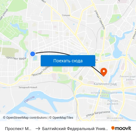Проспект Мира (Из Центра) to Балтийский Федеральный Университет Имени Иммануила Канта map