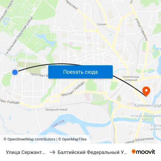 Улица Сержанта Мишина (Из Центра) to Балтийский Федеральный Университет Имени Иммануила Канта map