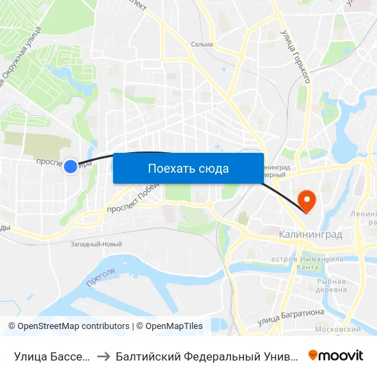 Улица Бассейная (В Центр) to Балтийский Федеральный Университет Имени Иммануила Канта map