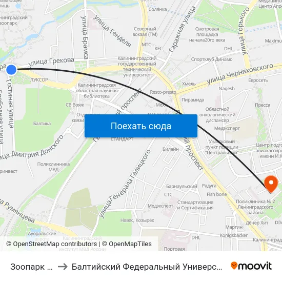 Зоопарк (В Центр) to Балтийский Федеральный Университет Имени Иммануила Канта map