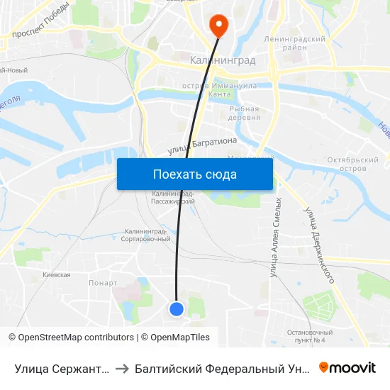 Улица Сержанта Щедина (В Центр) to Балтийский Федеральный Университет Имени Иммануила Канта map