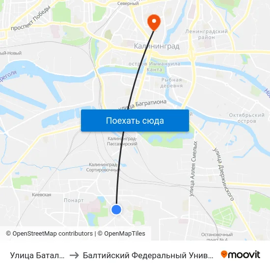 Улица Батальная (В Центр) to Балтийский Федеральный Университет Имени Иммануила Канта map