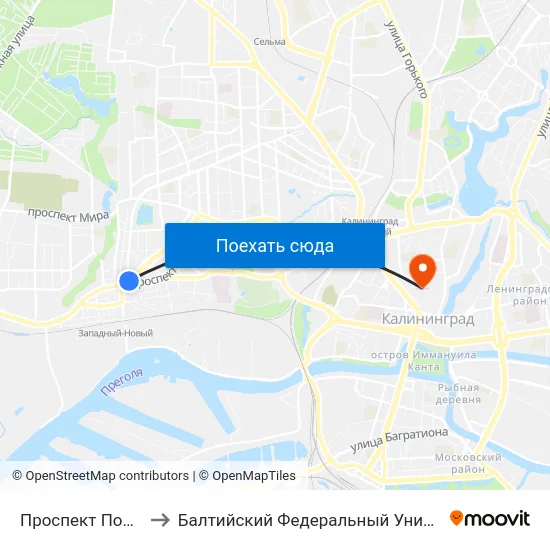 Проспект Победы (Из Центра) to Балтийский Федеральный Университет Имени Иммануила Канта map