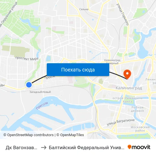 Дк Вагонзавода (Из Центра) to Балтийский Федеральный Университет Имени Иммануила Канта map
