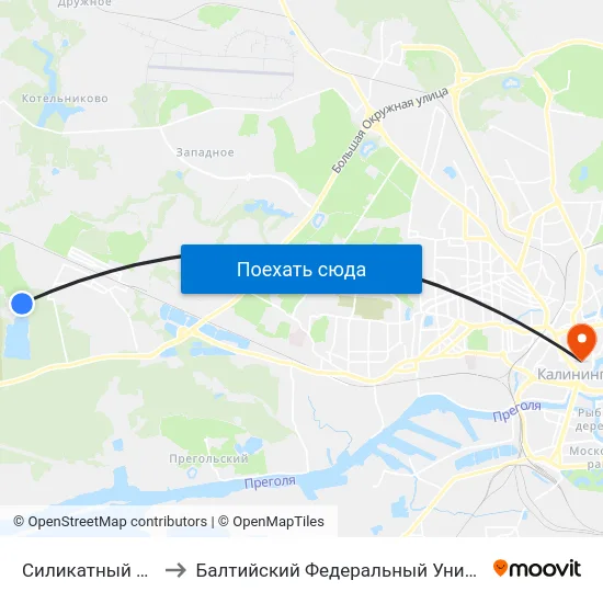 Силикатный Завод (Конечная) to Балтийский Федеральный Университет Имени Иммануила Канта map