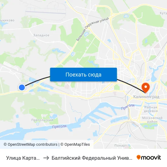 Улица Карташева (В Центр) to Балтийский Федеральный Университет Имени Иммануила Канта map