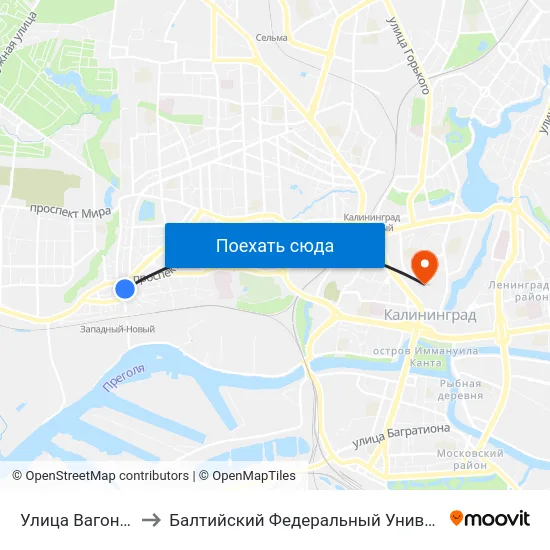 Улица Вагоностроительная to Балтийский Федеральный Университет Имени Иммануила Канта map