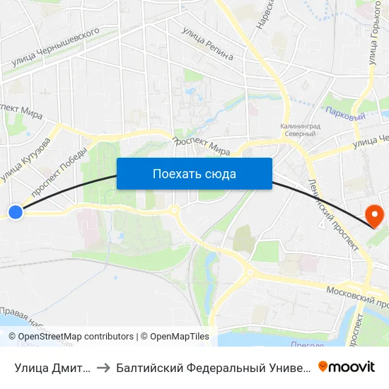 Улица Дмитрия Донского to Балтийский Федеральный Университет Имени Иммануила Канта map