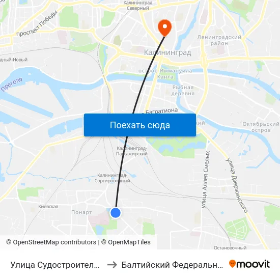 Улица Судостроительная (На Улице Батальная, Из Центра) to Балтийский Федеральный Университет Имени Иммануила Канта map