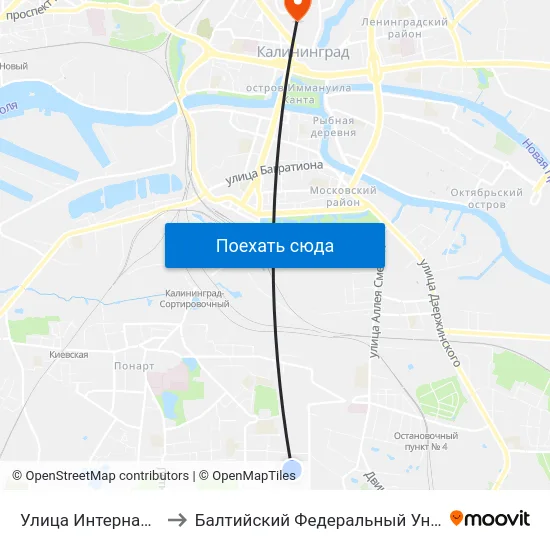 Улица Интернациональная (В Центр) to Балтийский Федеральный Университет Имени Иммануила Канта map