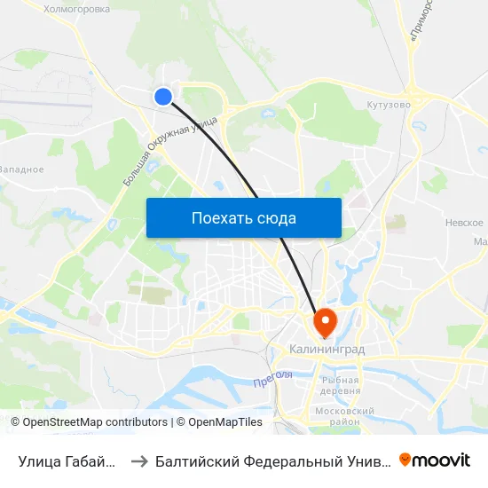 Улица Габайдулина (В Центр) to Балтийский Федеральный Университет Имени Иммануила Канта map