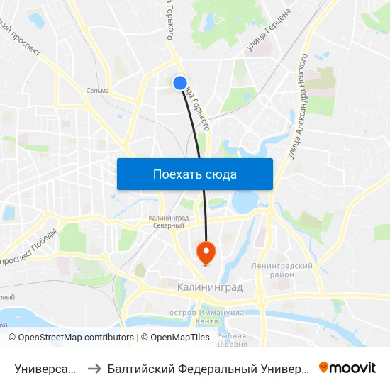 Универсам Северный to Балтийский Федеральный Университет Имени Иммануила Канта map
