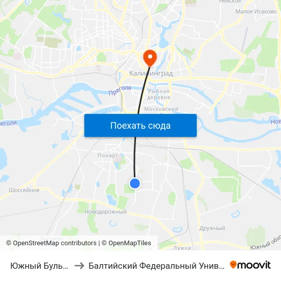 Южный Бульвар (Из Центра) to Балтийский Федеральный Университет Имени Иммануила Канта map