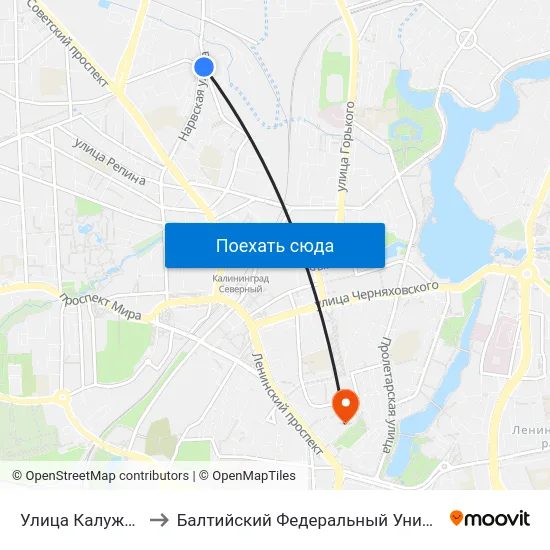 Улица Калужская (Из Центра) to Балтийский Федеральный Университет Имени Иммануила Канта map