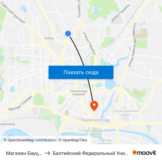 Магазин Бауцентр (Из Центра) to Балтийский Федеральный Университет Имени Иммануила Канта map