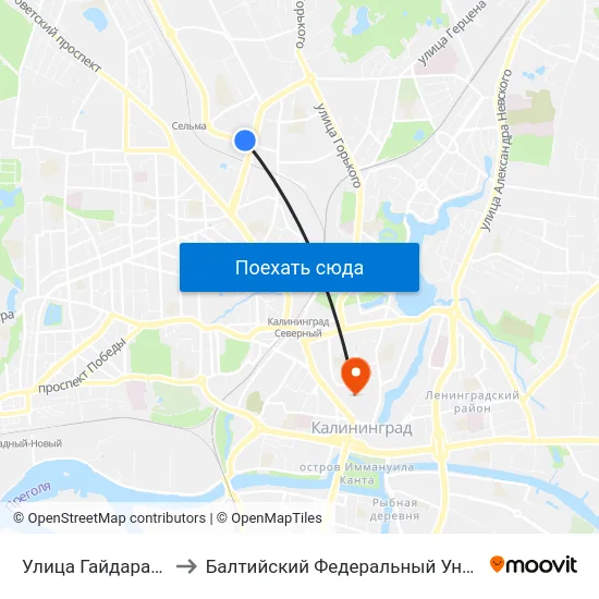 Улица Гайдара (На Ул. Челнокова) to Балтийский Федеральный Университет Имени Иммануила Канта map