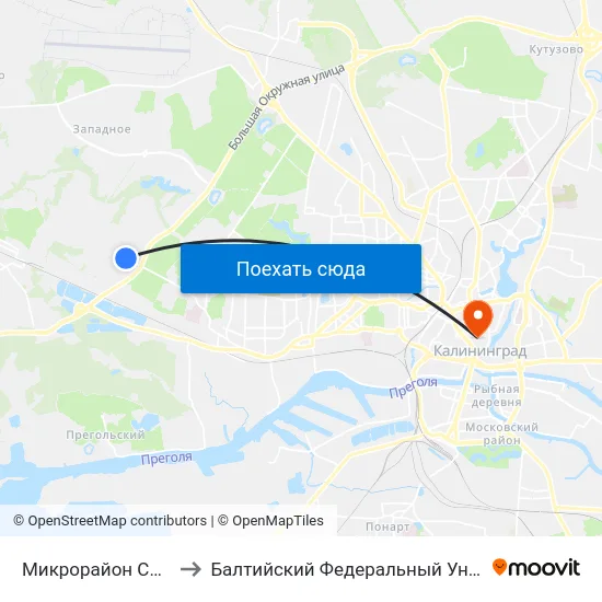 Микрорайон Совхозный (Конечная) to Балтийский Федеральный Университет Имени Иммануила Канта map