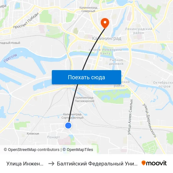 Улица Инженерная (Из Центра) to Балтийский Федеральный Университет Имени Иммануила Канта map
