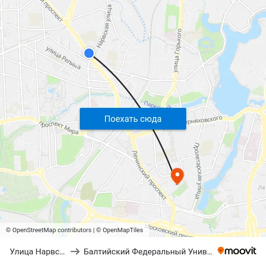 Улица Нарвская (Из Центра) to Балтийский Федеральный Университет Имени Иммануила Канта map