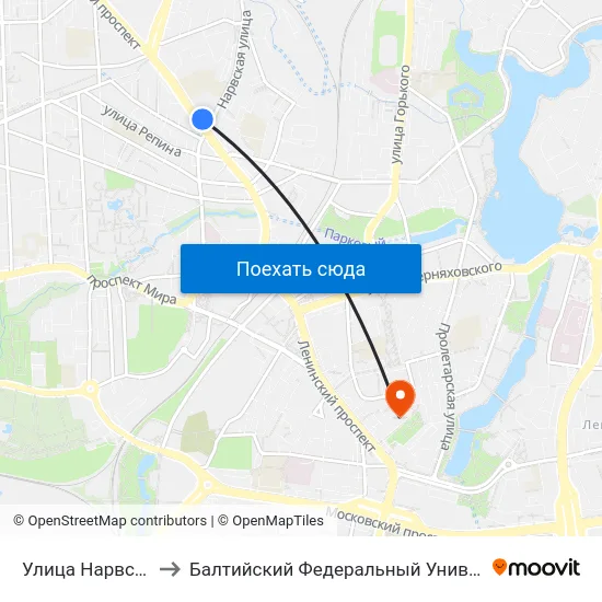 Улица Нарвская (Из Центра) to Балтийский Федеральный Университет Имени Иммануила Канта map