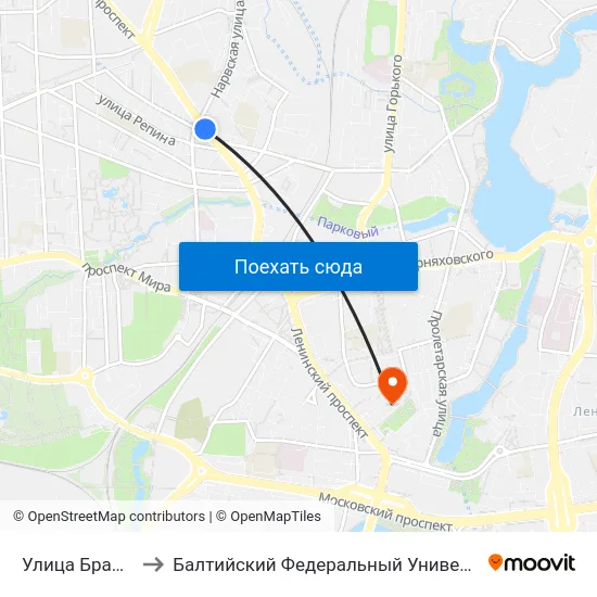 Улица Брамса (В Центр) to Балтийский Федеральный Университет Имени Иммануила Канта map