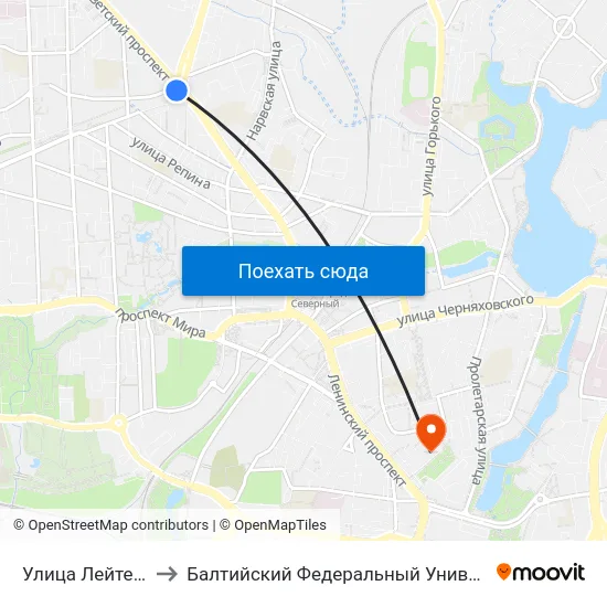 Улица Лейтенанта Яналова to Балтийский Федеральный Университет Имени Иммануила Канта map