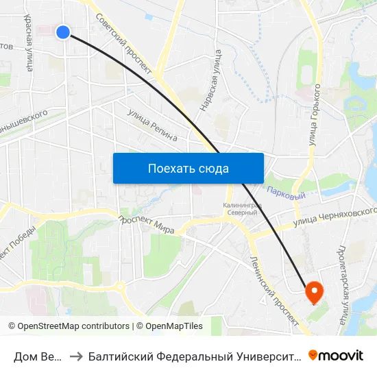 Дом Ветеранов to Балтийский Федеральный Университет Имени Иммануила Канта map
