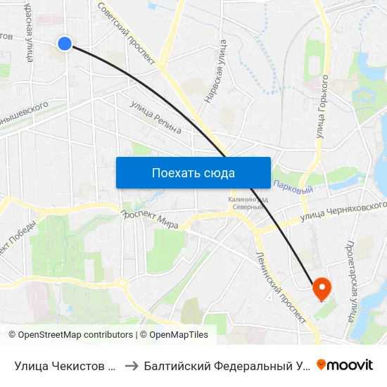 Улица Чекистов (На Ул. Комсомольской) to Балтийский Федеральный Университет Имени Иммануила Канта map