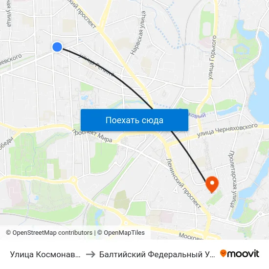 Улица Космонавта Леонова (Из Центра) to Балтийский Федеральный Университет Имени Иммануила Канта map
