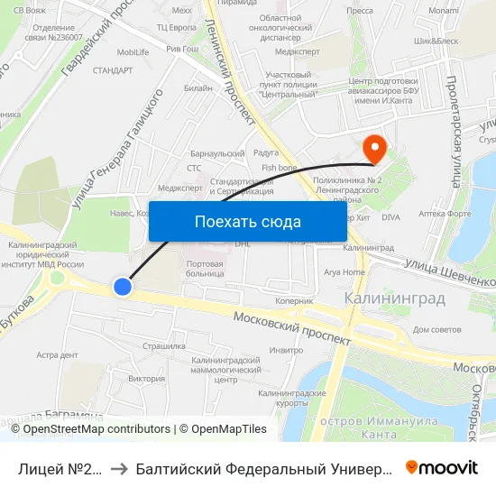 Лицей №23 (В Центр) to Балтийский Федеральный Университет Имени Иммануила Канта map