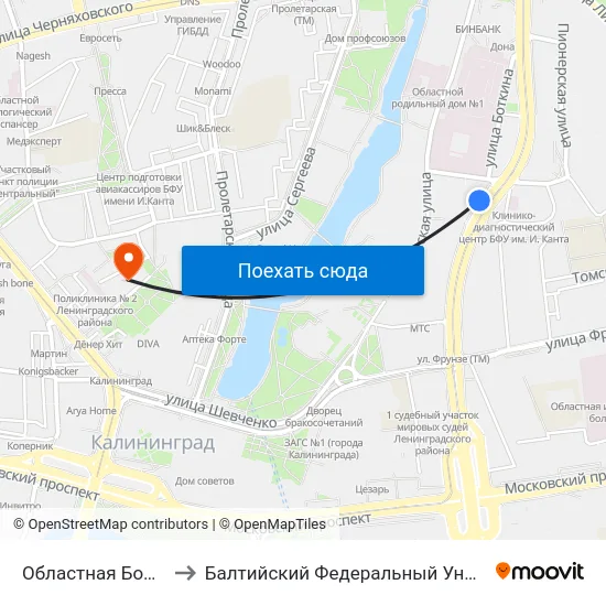 Областная Больница (Из Центра) to Балтийский Федеральный Университет Имени Иммануила Канта map