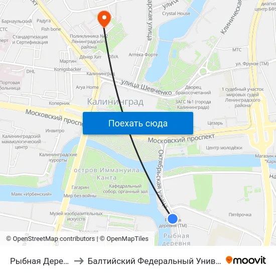 Рыбная Деревня (Из Центра) to Балтийский Федеральный Университет Имени Иммануила Канта map